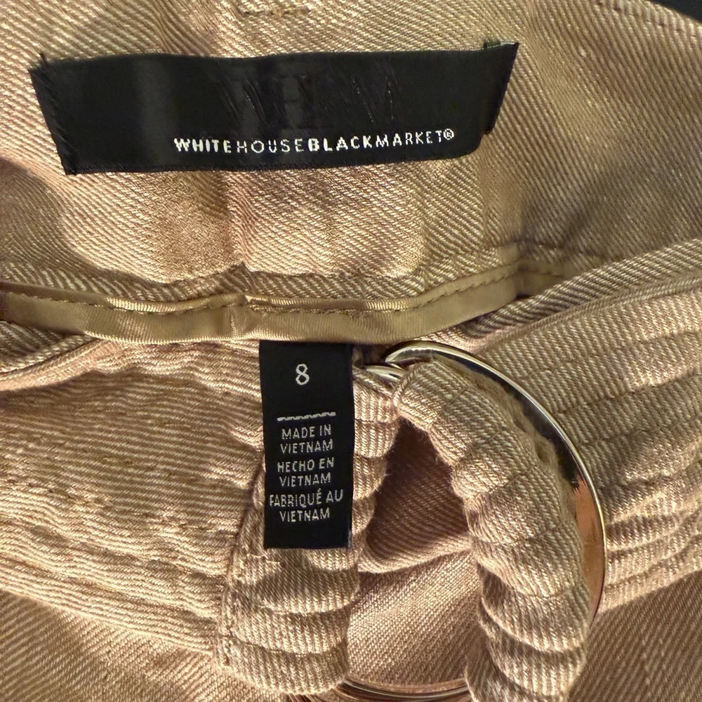 White House Black Market Beige Linen/Poly Blend Cargo Pants